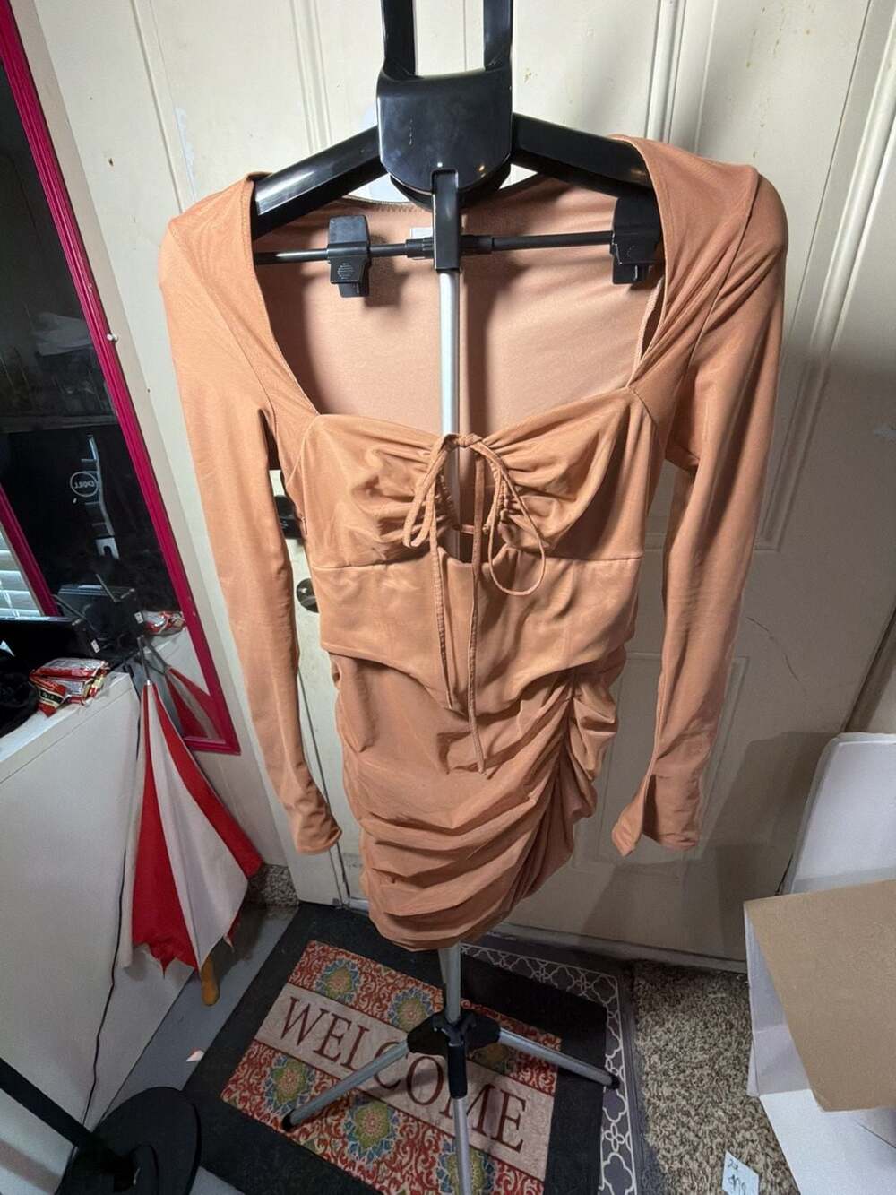 Oh Polly Long Sleeve Ruched Corset Mini Dress